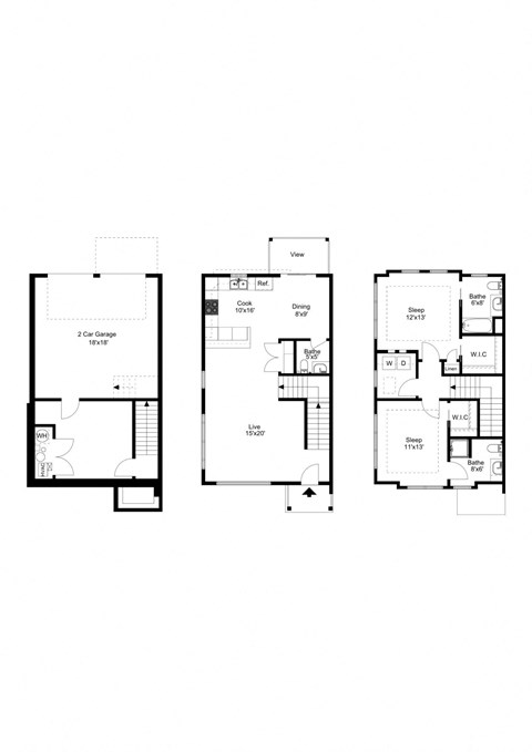 Floor plan for 2 beds, 2 baths, 1634 sqft